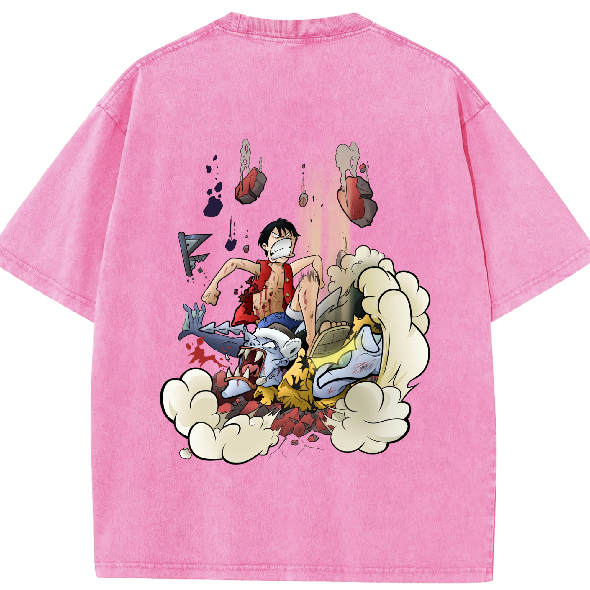 ワンピース モンキー・D・ルフィ ONE PIECE Monkey D. Luffy 綿100% ヴィンテージ風 半袖Tシャツ（背面プリント）